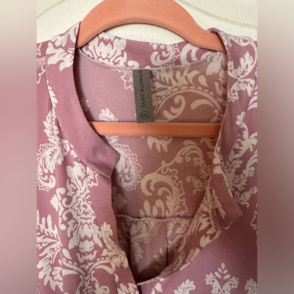 Honeyme Curvy tunic top Blush pink & white with 3/4 sleeve size XXL - Picture 5 of 6